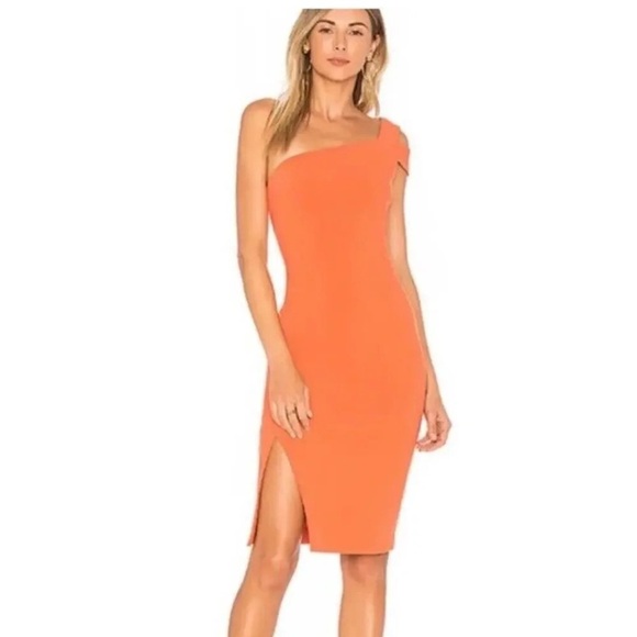 LIKELY Orange One Shoulder Packard Mini Dress Sheath Stretch Crepe Zip Up Size 6 - Picture 1 of 9